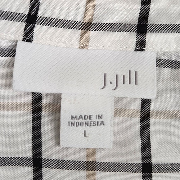 J Jill Top Tunic Women Ivory Large Long Sleeve Button Up Plaid Buttons Collared - Picture 13 of 15
